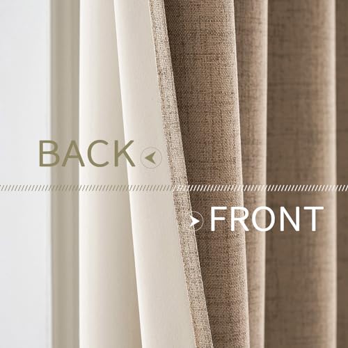 MIULEE 100% Blackout Linen Curtains for Bedroom 52x84 Inches Copper Brown | Room Darkening, Light Blocking, Thermal Insulated, Grommet Top, Linen Textured, Window Curtains for Living Room, 2 Panels