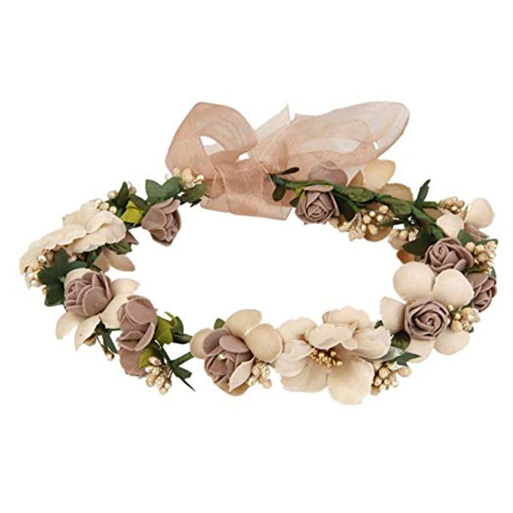 Flower Crown,Flower Headband Floral Garland Headbands Boho Rose Head Band Women Lady Girl Hairband Wreaths Garlands for Hat Ornament Party Festival Beach Travle Bridal Wedding Hair Accessories