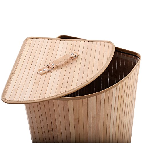 Corner Bamboo Hamper Laundry Basket Washing Cloth Bin Storage Bag Lid Natural