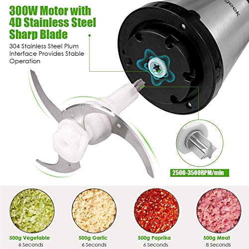 Electric Food Chopper, Homgeek Food Processor with 300-watt, 2 Speed Control, 1.2L BPA-Free Glass Bowl for Meat, Vegetables, Fruits and Nuts