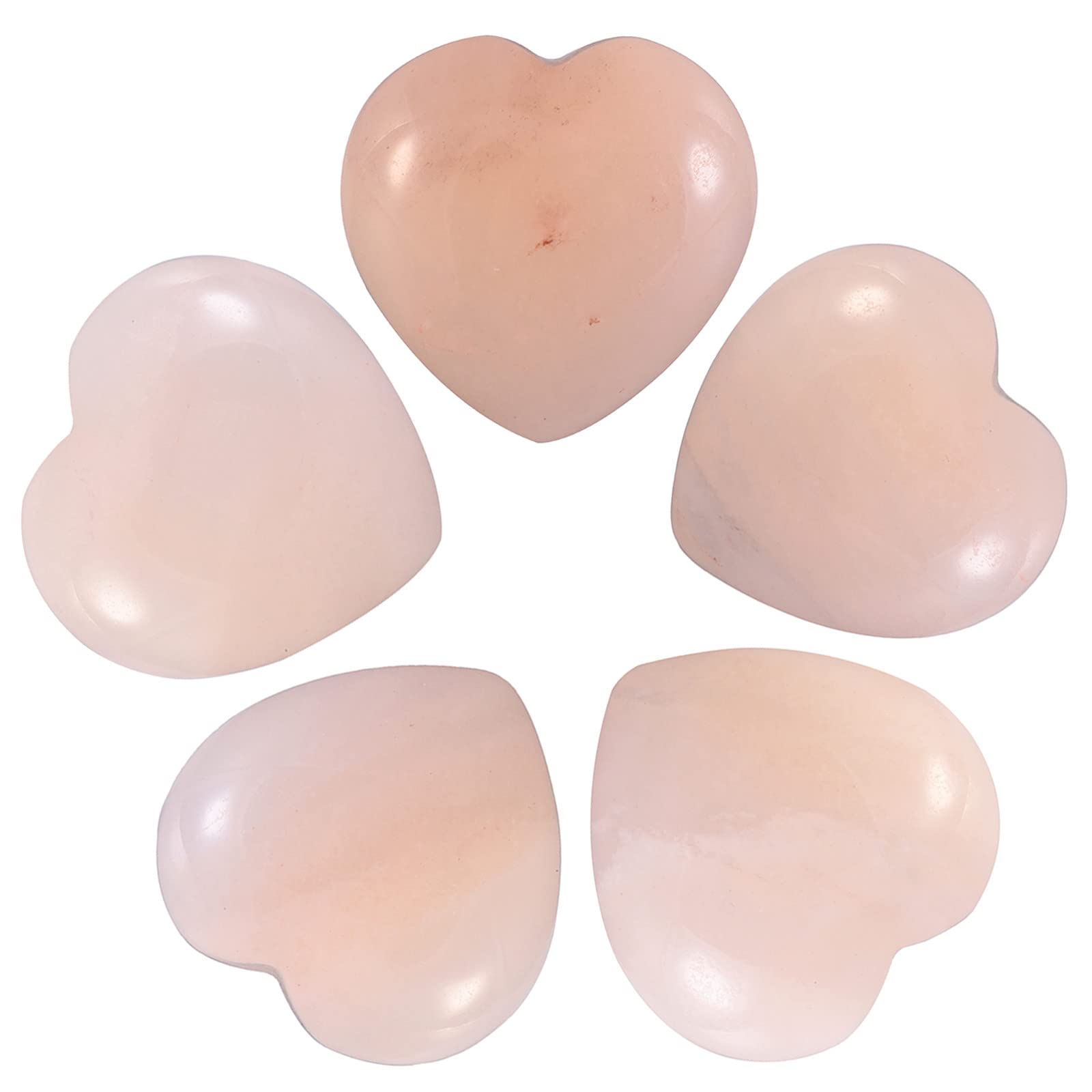 Nupuyai 5pcs Pink Aventurine Crystal Heart Love Palm Worry Stone for Chakra Reiki Healing, Carved Stone for Home Decoration 2.5cm