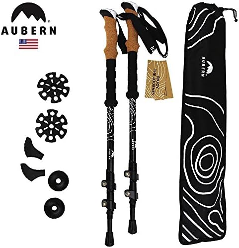 Aubern Outdoor Carbon Fiber Trekking Poles - Light weight, Collapsible, Comfortable Cork Grip, with Carry Bag (Black)