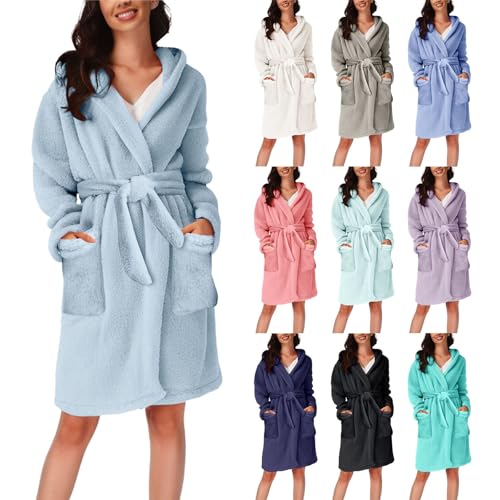 IUYTYSER Ladies Hooded Fleece Dressing Gown Winter Terry Towelling Soft Drying Bathrobe for Women Plush Loungewear with Pockets Shawl Collar Wrap Tie Waist Housecoats Gifts Black XXL