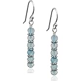 Sterling Silver Aquamarine Beaded Bar Drop Earrings, Handmade Gemstone Dangle Jewelry, March Birthstone