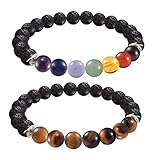 2 for 1 Lava Rock Bead Essential Oil Diffuser 7 Chakra Healing Bracelet Gemstone Tigers Eye Combo Stretch Bracelet Health Wellness Fits Most 7.5-8.5” Unisex 60 Day Satisfaction Guarantee 2 Bracelets