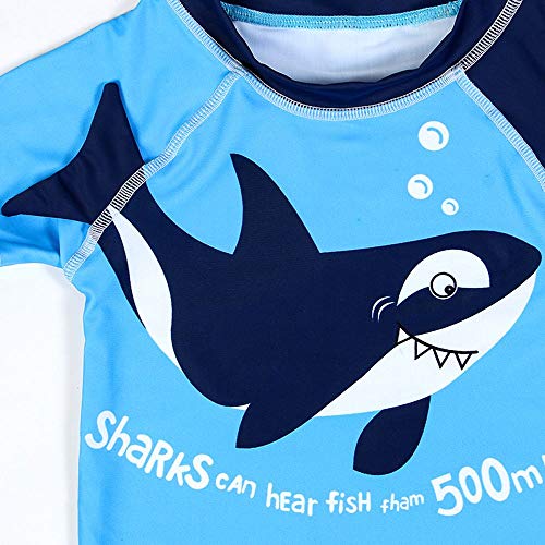 Baby Toddler Boys Two Piece Rash Guard Swimsuits Kids Short Sleeve Sunsuit Swimwear Sets with Hat UPF 50+ Blue Shark (18-24 Months)