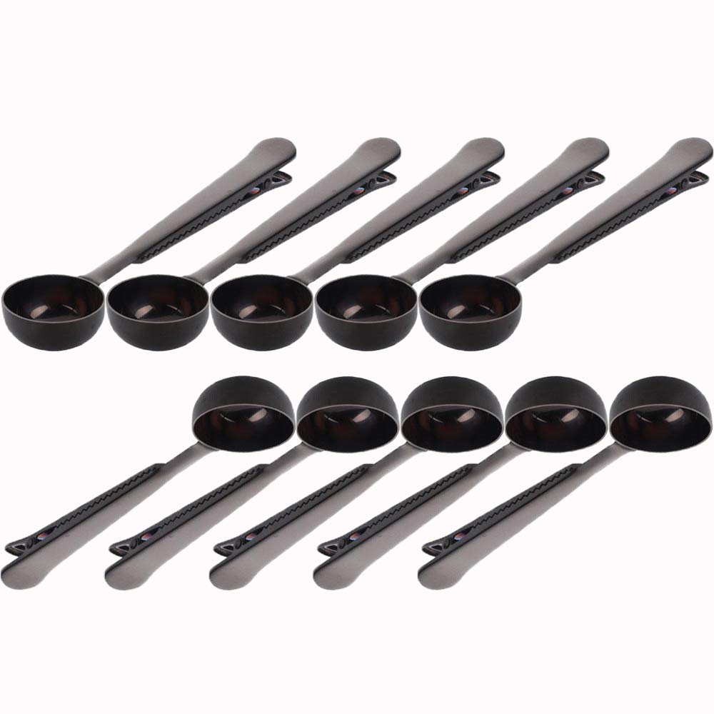 10 Pakcs scoop and clip 2 in 1 Stainless Steel 1 tbsp Ground Measuring Spoon with Bag Clip for Coffee Tea