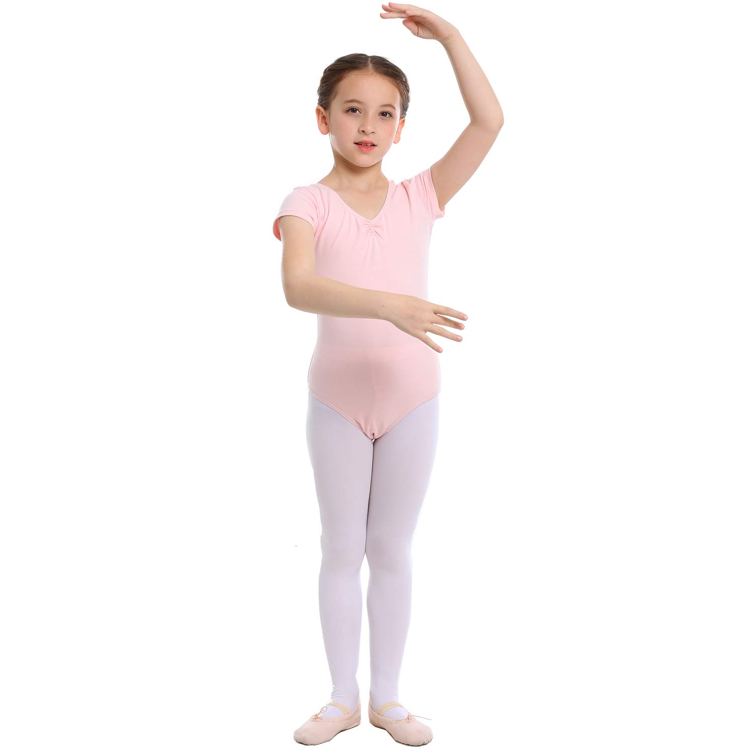 Koolen Kid Girls\' Ballet Basic Short Sleeve Leotard, Adjustable V/U Neck?Leotard For Dance, Gymnastics, Pink1Pc, TAG110(6-7Y)