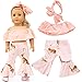 Livoty Doll Clothes Outfits Set Kids Toy Shirt Pants Suit Headband 18 Inch American Toy Girl Doll Accessory Toy (Pink)