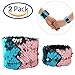 Mermaid Bracelet for Birthday Party Favors Christmas Gifts, Two-color Decorative Reversible Charm Sequins Slap Wristband Bracelet for Kids,Girls,Boys,Women (A(2 Pack), Blue-Pink)