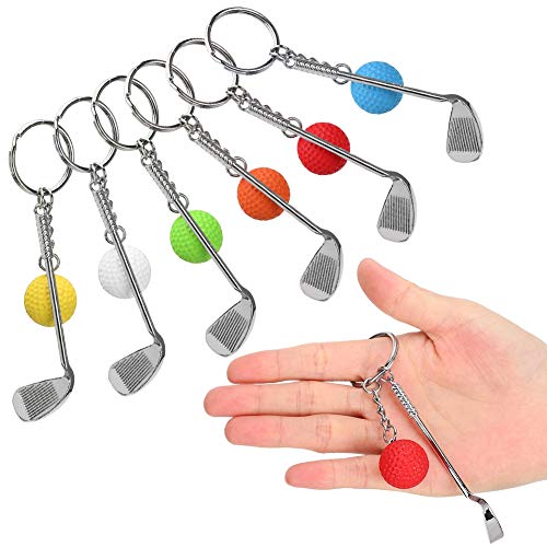 Fdit 6pcs Mini Club Ball Keychain Creative Sporting Club and Ball Keyring Keychain Club and Ball Key Ring Holder for Bags Key