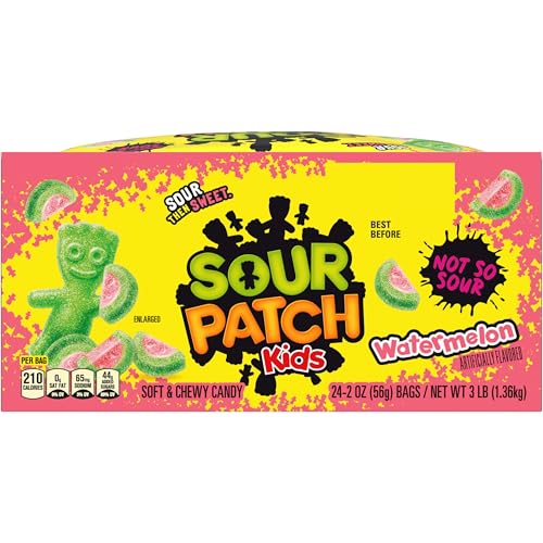 SOUR PATCH KIDS WATERMELON SOFT & CHEWY GUMMY CANDY, BULK CANDY, 24 – 2 OZ BAGS