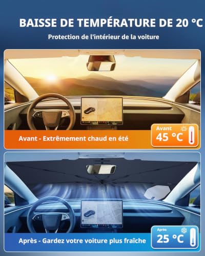 LANGBEAN [Enhanced] Sun Shade for Tesla Model Y / 3 2021-2026, Foldable Car Sun Shade Blocks UV Rays & Heat, Easy to Install & Fold Sun Protection