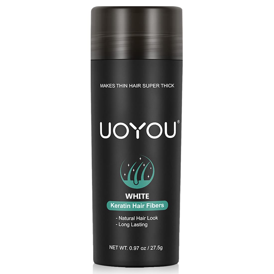 UOYOU WHITE Hair Fibres for Thinning Hair 27.5g Bottle | Undetectable & Natural Keratin Hair Fibers Concealer for Hair Loss for Men and Women | Hair Building Fibres Powder [WHITE]