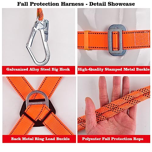 WEIKAXIMU Fall Protection Set: Auffanggeschirr zur Absturzsicherung 5 Points, 2 Hooks, Safety Rope 2 m, with Auffanggerät + Bonus: Reflective Vest and Backpack