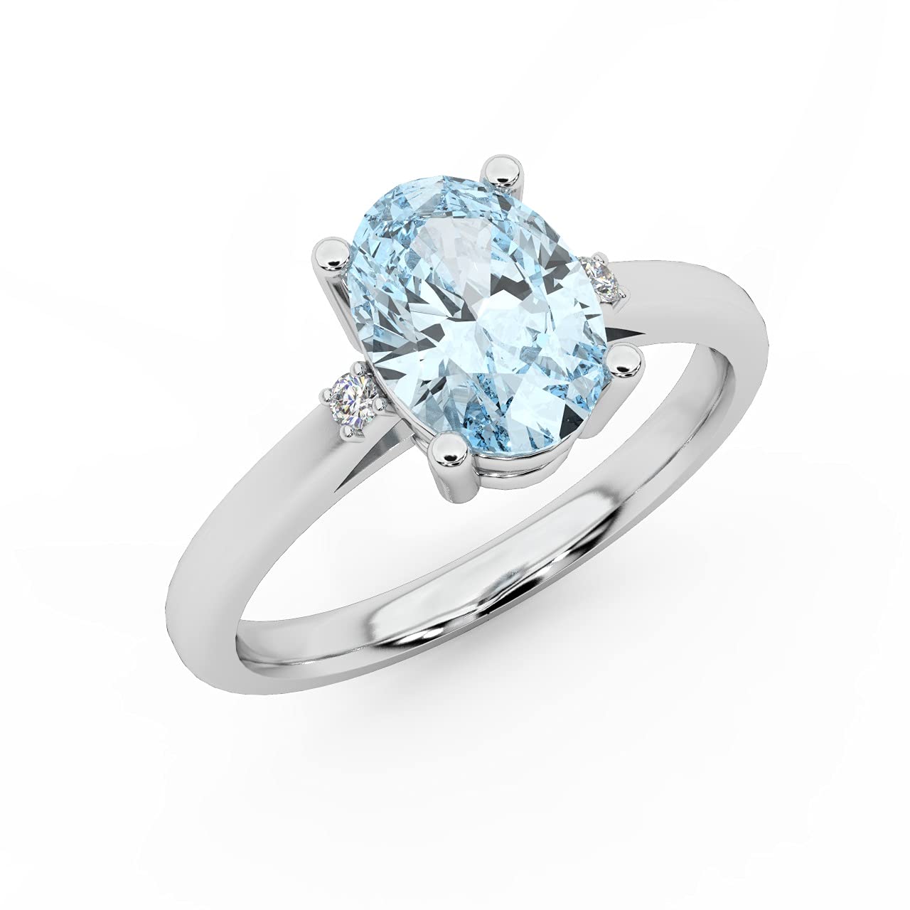 BuyFineDiamonds 1.50Ct Natural Diamond Cut Aquamarine and Diamond Ring Size I