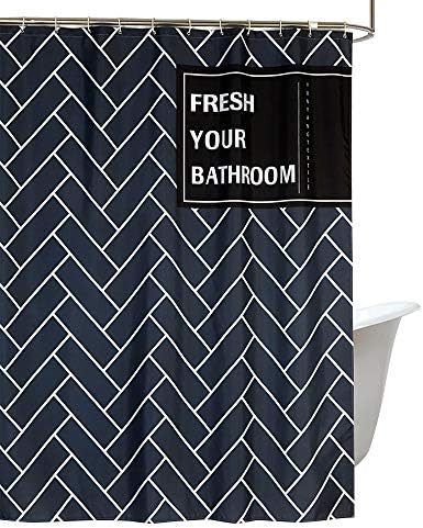 Dolii Polyester Shower Curtain Geometric Patterns Digital Printing Quadruple-Layer Bath Curtain with 12 Hooks (Dark Blue,72"x72")
