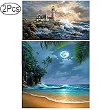 Standie 2 Pack Diamond Painting 5D Full Diamond Embroidery Rhinestone Cross Stitch Arts DIY Decorating Wall Stickers ( Seaside Scenery 45 x 35cm & Moonlight 40 x 30cm ) by