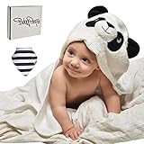 EXTRA soft Bamboo hooded baby towel - Organic baby shower gift set - Super soft toddler towel with Infant Bandana bib for boy and girl