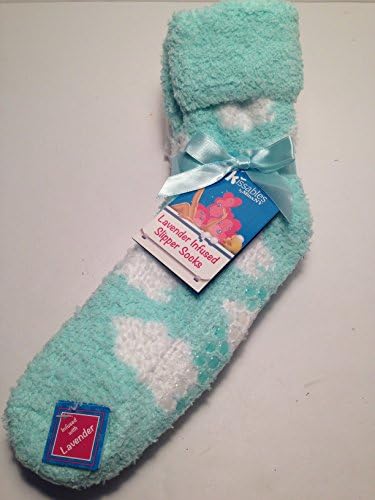 Kissables Chenille Fluffy Socks, 2-pair, Aqua / White Cloud Pattern, Solid White, Women's Sz. 6-10