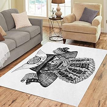 Semtomn Area Rug 3' X 5' Ink Samurai Armor Warrior of Japan Japanese Culture War Home Decor Collection Floor Rugs Carpet for Living Room Bedroom Dining Room