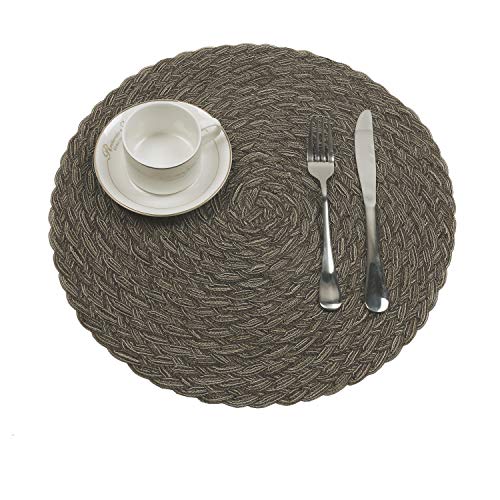 Topotdor Round Placemats Heat-Resistant Stain Resistant Anti-Skid Washable Polyproplene Table Mats Placemats (Olive, Set of 6)