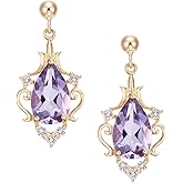 epicAqua Handcrafted18K Gold Plated S925 Sterling Silver Vintage Royal Court-Inspired Amethyst Drop Earrings for Women – Lightweight, Elegant & Versatile Jewelry Gift