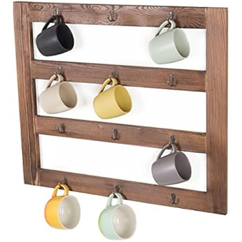 mounted mug coffee rack holder hook wood mygift hanging rustic dark brown