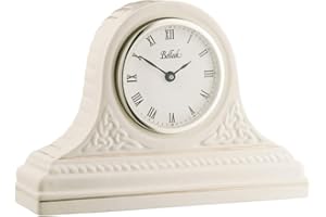 Belleek Celtic Fine Parian China Vintage Mantel Clock - Handcrafted Irish Home Decor, 8.8" L x 2.7" W x 6.1" H, White