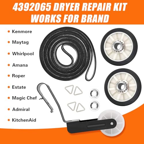 4392065 Dryer Repair Kit with 341241 Dryer Belt 691366 Idler Pulley 349241T Drum Roller Replacement for Whirlpool Kenmore Maytag Amana Dryer Parts, Replaces AP6010582 WP691366 AP3131942, wed4815ew1