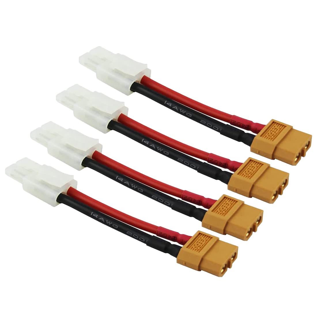LINSYRC 4-Pack XT60 Plug Female Connector to Tamiya Plug Male Connector Adapter Kable with 10CM 14AWG Silicone Wire