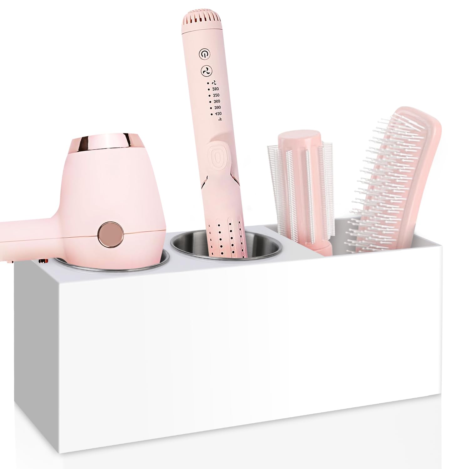 Photo 1 of Hair Tool Organizer, Hair Dryer Holder with Heatproof Steel Cups, Acrylic Vanity Organizer for Curling Iron, Flat Iron & Hair Brushes, Perfect for Bathroom Countertop or Cabinet Storage