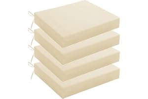 Wellsin Chair Cushions for Patio Furniture - Set of 4 - Waterproof Square Corner Outdoor Seat Cushions 18.5"X16"X3", Beige