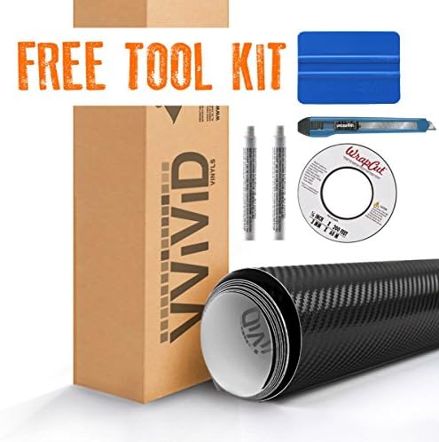 Black 3D Carbon Fiber 5ft x 1ft VViViD8 Vinyl Wrap Roll with Air Release Technology with Free Tool Set Kit Included
