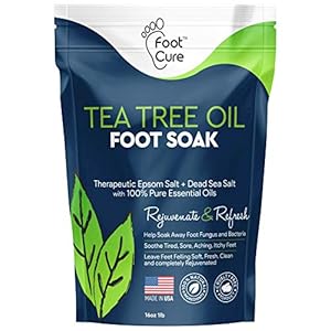 Foot Cure Tea Tree Oil Foot SOAK with EPSOM Salt - Extra Strength Formula - for Toenail Fungus, Athletes Foot, Stubborn Foot Odor Scent, Fungal, Softens Calluses & Soothes Sore Tired Feet.