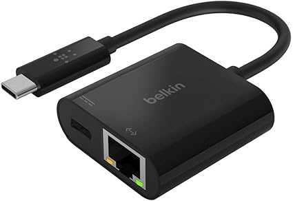 Belkin USB-C to Gigabit Ethernet + USB-C 60W PD対応 有線LAN 変換アダプター iPad Pro / MacBook Pro / Air Surface / Chromebook対応 INC001btBK-A