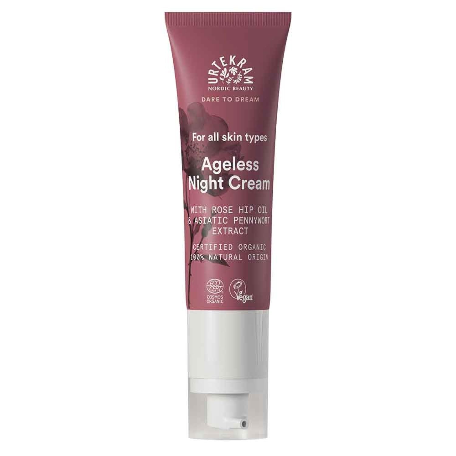 Urtekram Soft Wild Rose Ageless Anti Aging Night Cream - With Rosehip Oil and Vitamin C -Hyaluronic Acid Moisturizer - Dare to Dream Range - Natural, Organic and Vegan 50 ml