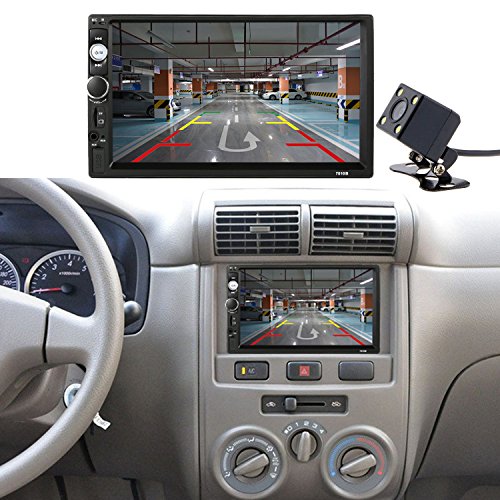 CACA 7" inch Double Din Touchscreen in Dash Stereo Car Receiver Audio Video Player Bluetooth FM Radio MP3 MP5/TF/USB/AUX,Remote Control,Rear View Camera