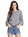 Floerns Women's Floral Embroidery Loose Blouse Bell Sleeve Top Black Check L