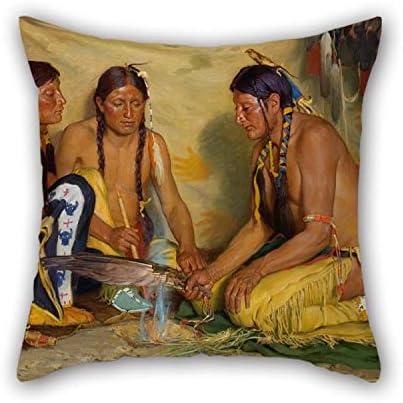 Pillowcase Of Oil Painting Joseph Henry Sharp - Making Sweet Grass Medicine, Blackfoot Ceremony For Dining Room Drawing Room Bench Boys Bar Floor 20 X 20 Inches / 50 By 50 Cm(both Sides)