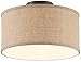 360 Lighting Adams Rustic Farmhouse Country Cottage Close to Ceiling Light Semi Flush Mount Fixtures Set of 2 Bronze Burlap Fabric Drum Shade Bedroom Hallway Living Room Dining Room Bathroom
