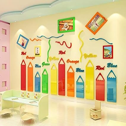 Crayon Creative Kindergarten Wall Decoration Stickers 3d Stereo
