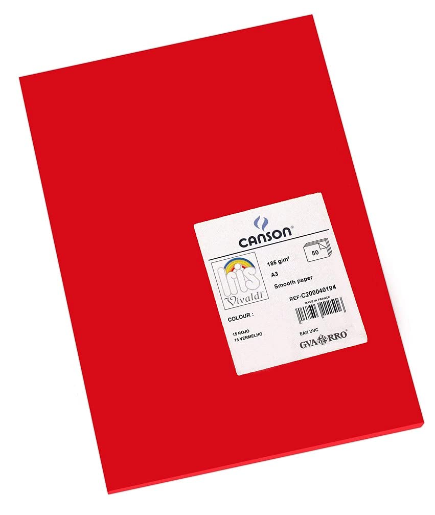 Canson Iris Vivaldi A3 185 GSM Smooth Colour Paper - Red (Pack of 50 Sheets)