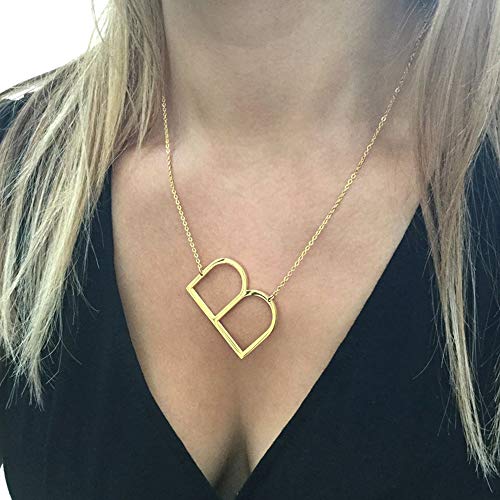 MONOOC Letter A Necklace 18K Gold Plated Sideways Large Initial