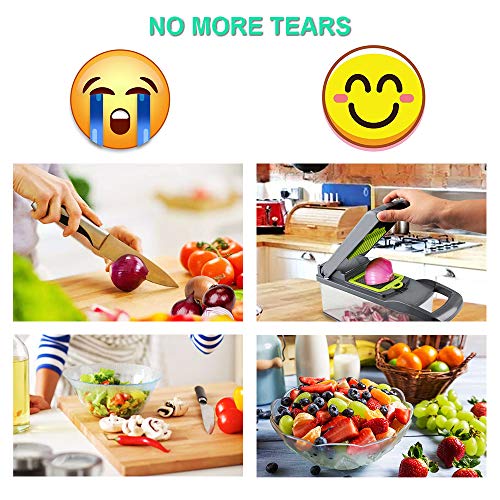 Vegetable Chopper Mandoline Slicer Cutter Onion Chopper Dicer Pro Food Chopper Slicer Durable Veggie Cutter with Large Container Drain Basket and 8 Blades for Tomato Potato Carrot