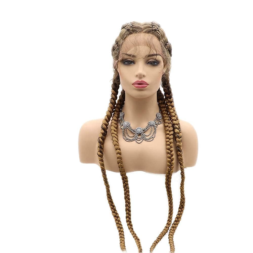 RainaHair 4x Twist Blonde Braided Wigs Cornrow Braided Wig with Baby Hair X Pression Braiding Hair Mixed Blonde Synthetic Lace Front Wigs for Women Drag Queen Hair — image 1