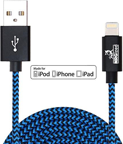 NRGized Premium 3ft Nylon Braided USB Cable with Lightning Connector [Apple MFi Certified] for iPhone 6s Plus / 6 Plus, iPad Pro, Air 2 and More (Blue Stripe)