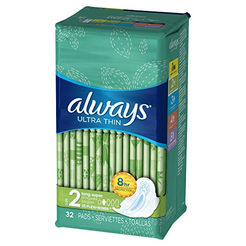 Always Ultra Thin Long/Super With Wings, Unscented Pads 32 Count