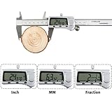 Digital Vernier Caliper OKPOW Inch Metric Fractions Conversion Stainless Steel Vernier Gauge 0-6 Inch/150mm with LCD Display Measuring Tools