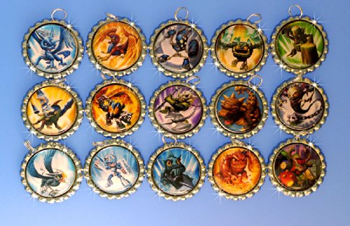 15 SKYLANDERS Flat Bottle Cap Necklaces for Birthday, Party Favor Set A2